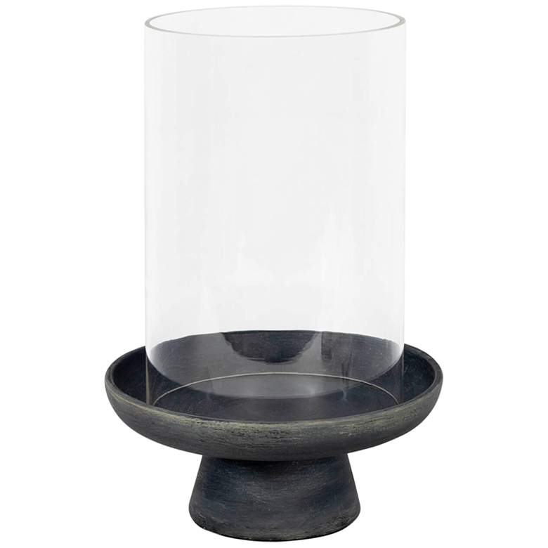 Image 1 Rowe Clear Glass Black Ceramic Small Pillar Hurricane