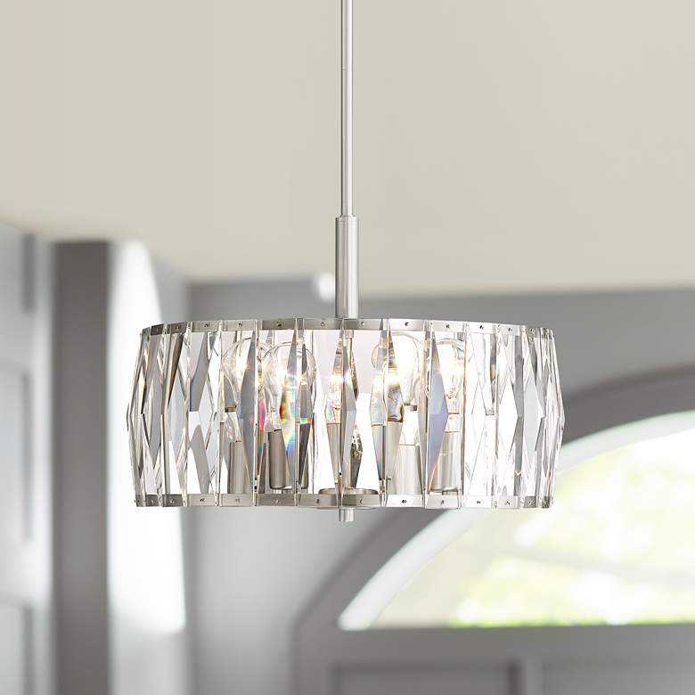 Image 1 Rowena 17 1/4 inch Wide Brushed Nickel Louvred Crystal Pendant