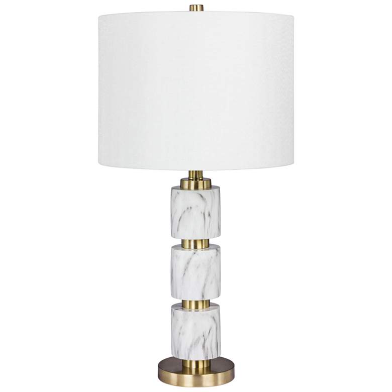 Image 1 Rowland 27 inch High Satin Brass White Faux Marble Stacked Table Lamp