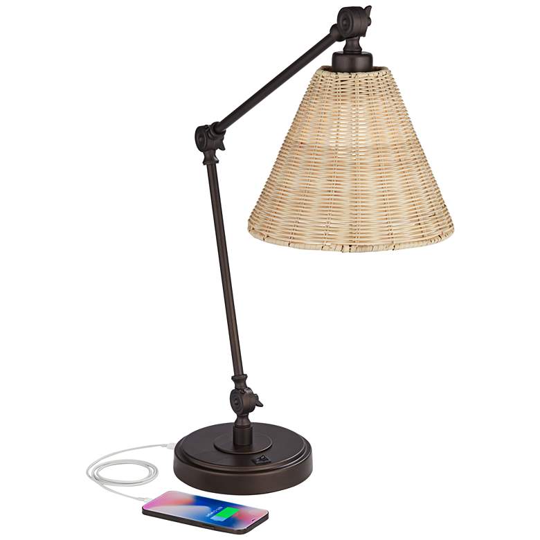 Rowlett Rattan Shade Desk Lamp with USB Port more views