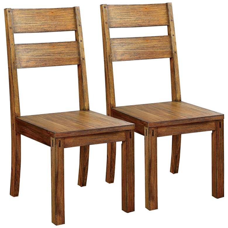 Image 1 Rowlie Dark Oak Wood Slat Back Side Chairs Set of 2