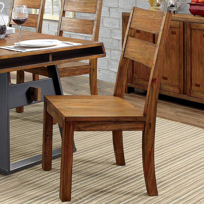 Image 5 Rowlie Dark Oak Wood Slat Back Side Chairs Set of 2 more views