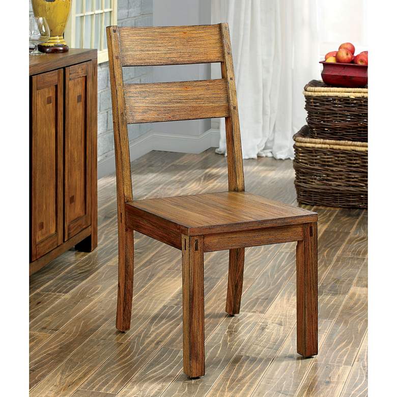 Image 6 Rowlie Dark Oak Wood Slat Back Side Chairs Set of 2 more views