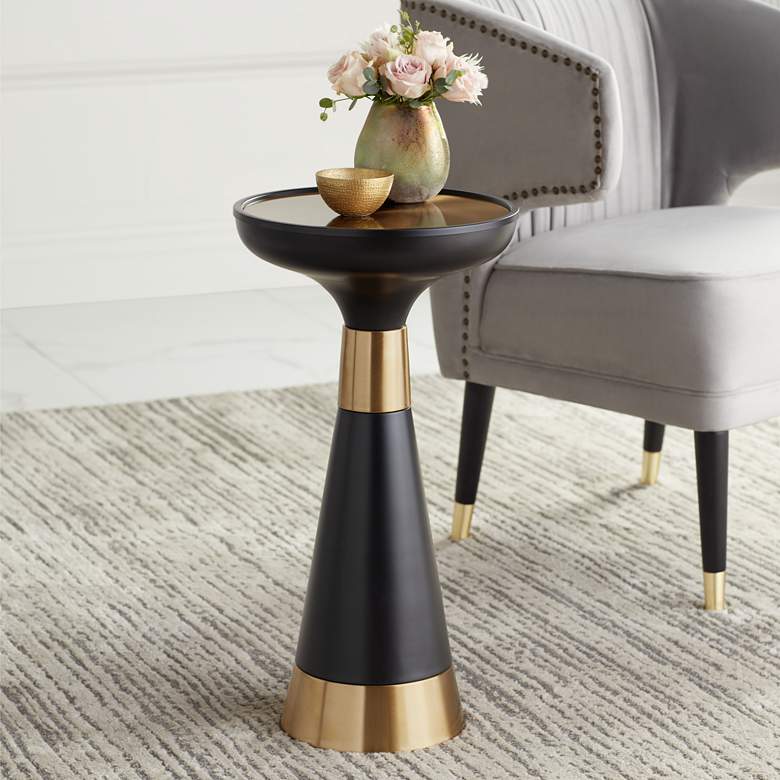 Image 1 Roxanne 13" Wide Black and Gold Metal Round Side Table