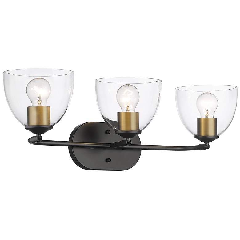 Image 1 Roxie 24 5/8 inch Wide Matte Black 3-Light Bath Light with Clear Glass