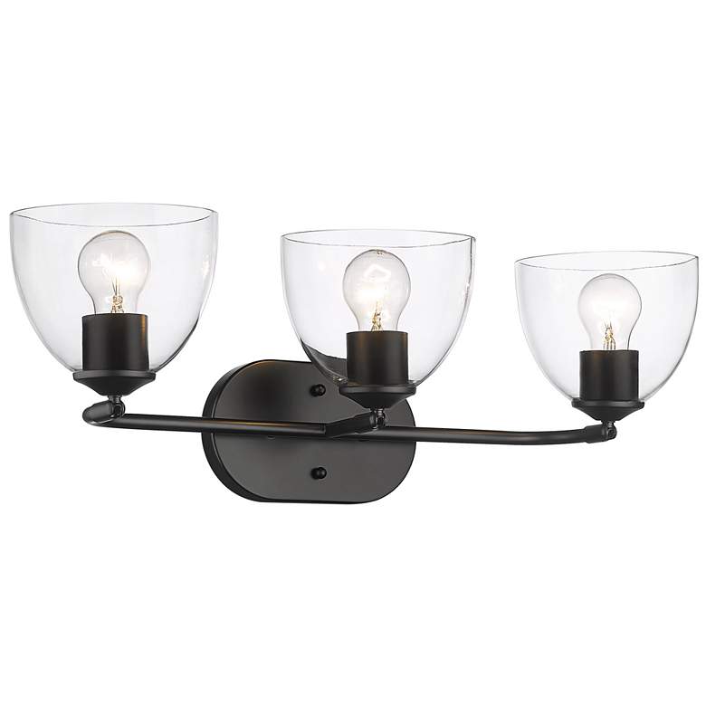 Image 1 Roxie 24 5/8 inch Wide Matte Black 3-Light Bath Light with Clear Glass