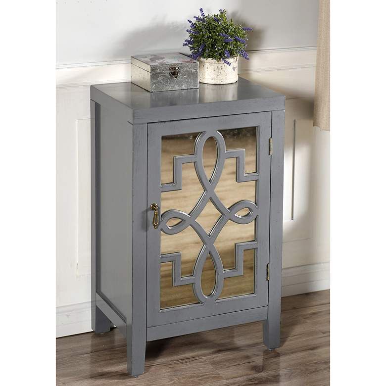 Image 1 Roxie 30.5 inch High Traditional Luxe Gray Scroll Nightstand