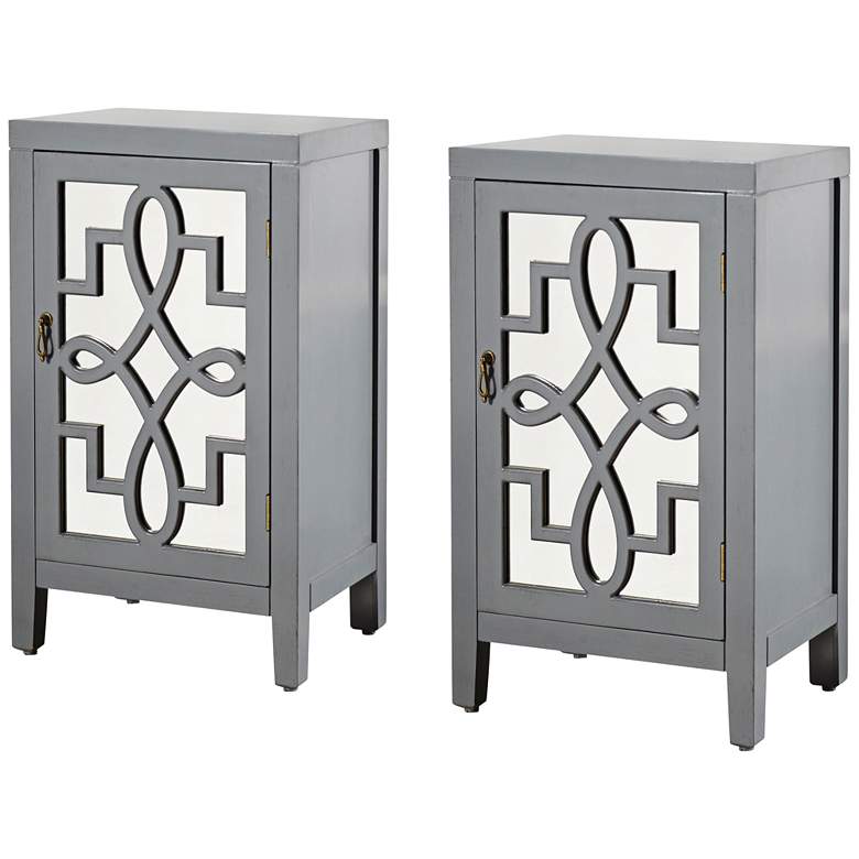 Image 1 Roxie 30.5" High Traditional Luxe Gray Scroll Nightstands Set of 2