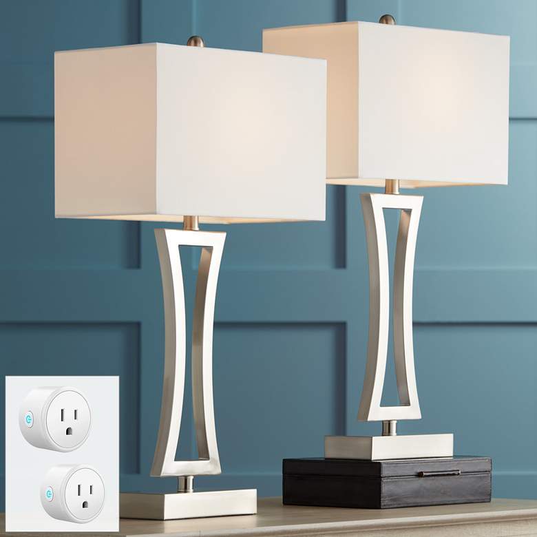 Image 1 Roxie Brushed Nickel Table Lamps Set of 2 with Smart Sockets