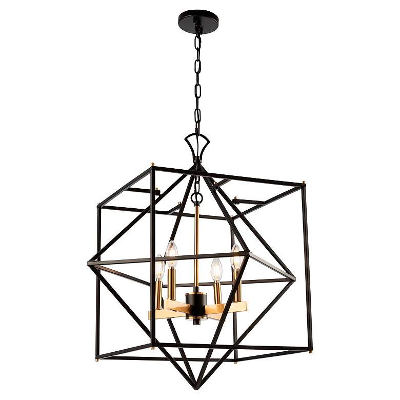 Image 2 Roxton 25" Wide Matte Black and Brass 4-Light Chandelier more views