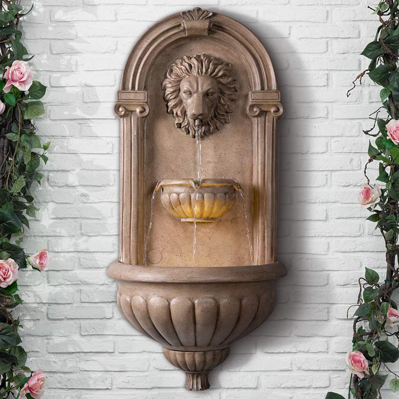 Image 1 Royal 35" High Sandstone LED Outdoor Wall Fountain