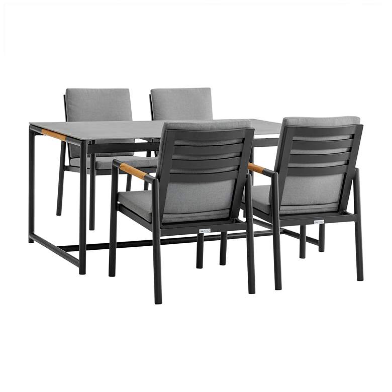 Image 1 Royal 5 Piece Black Aluminum and Teak Outdoor Dining Set with Fabric