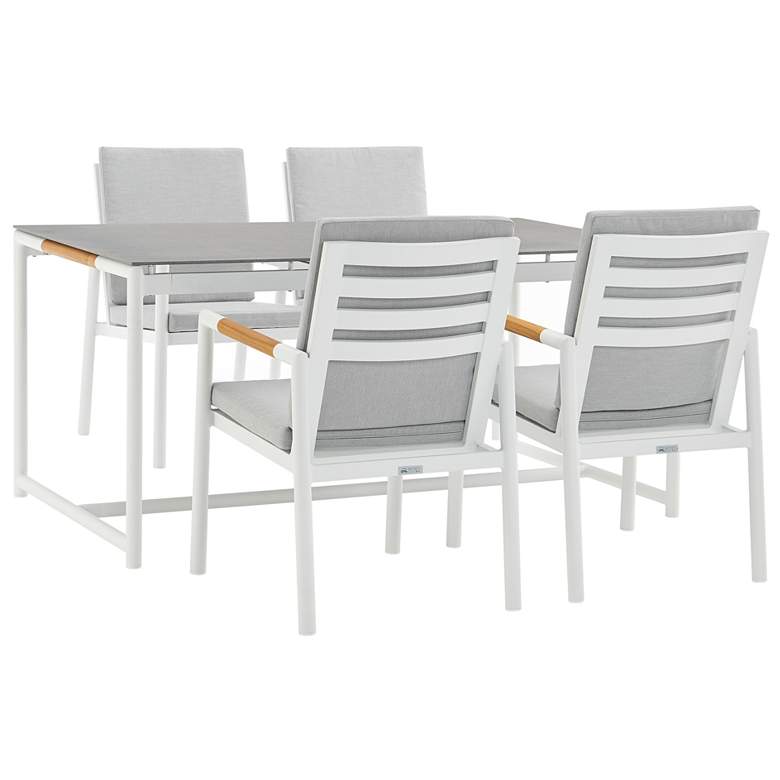 Image 1 Royal 5 Piece White Aluminum and Teak Outdoor Dining Set with Fabric