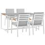 Royal 5 Piece White Aluminum and Teak Outdoor Dining Set with Fabric