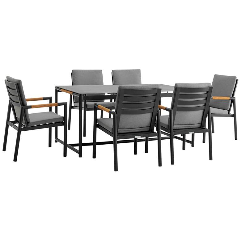 Image 1 Royal 7 Piece Black Aluminum and Teak Outdoor Dining Set with Fabric