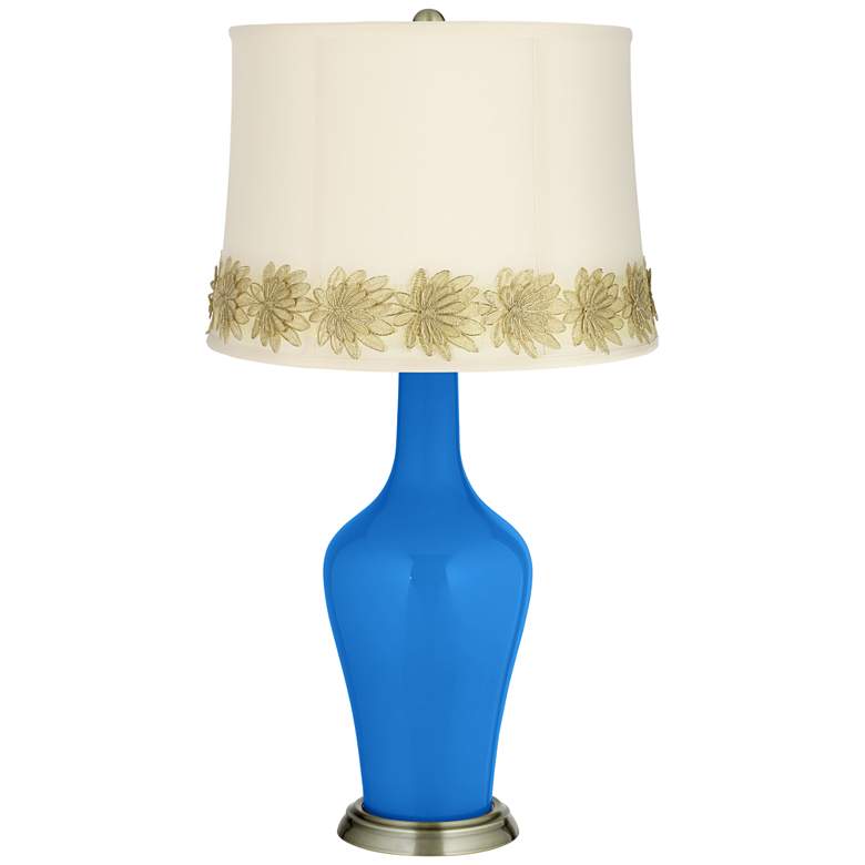 Image 1 Royal Blue Anya Table Lamp with Flower Applique Trim