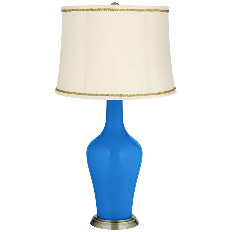 Image 1 Royal Blue Anya Table Lamp with Scroll Braid Trim