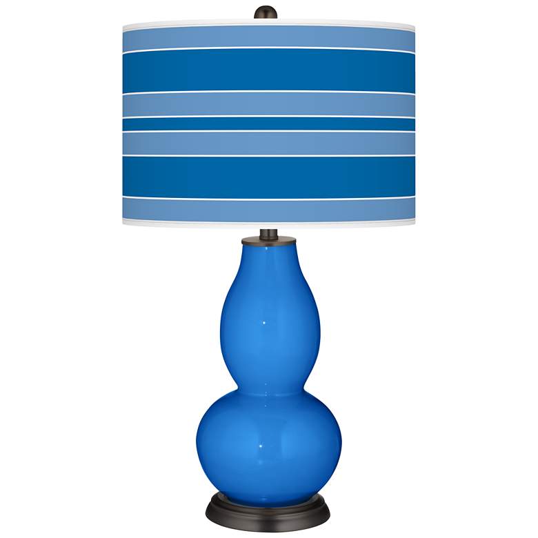 Image 1 Royal Blue Bold Stripe Double Gourd Table Lamp