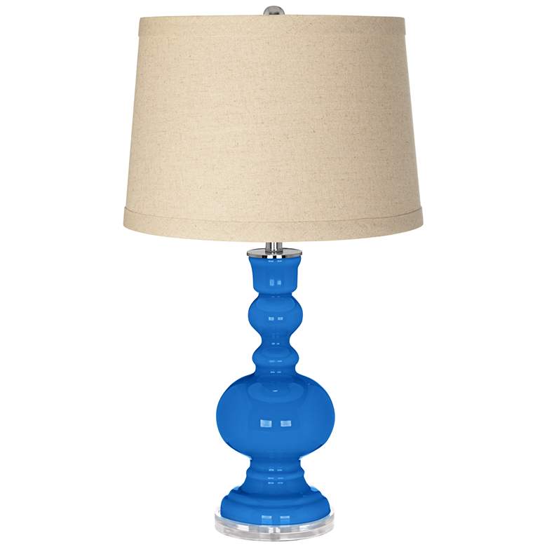 Image 1 Royal Blue Burlap Drum Shade Apothecary Table Lamp