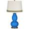 Royal Blue Double Gourd Table Lamp with Scallop Lace Trim