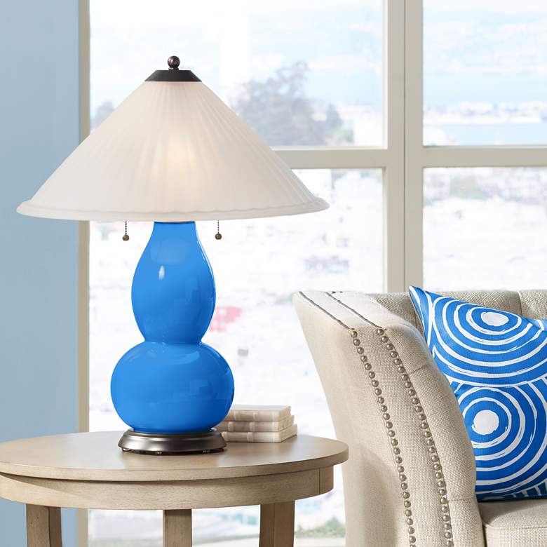 Image 1 Royal Blue Fulton Table Lamp with Fluted Glass Shade