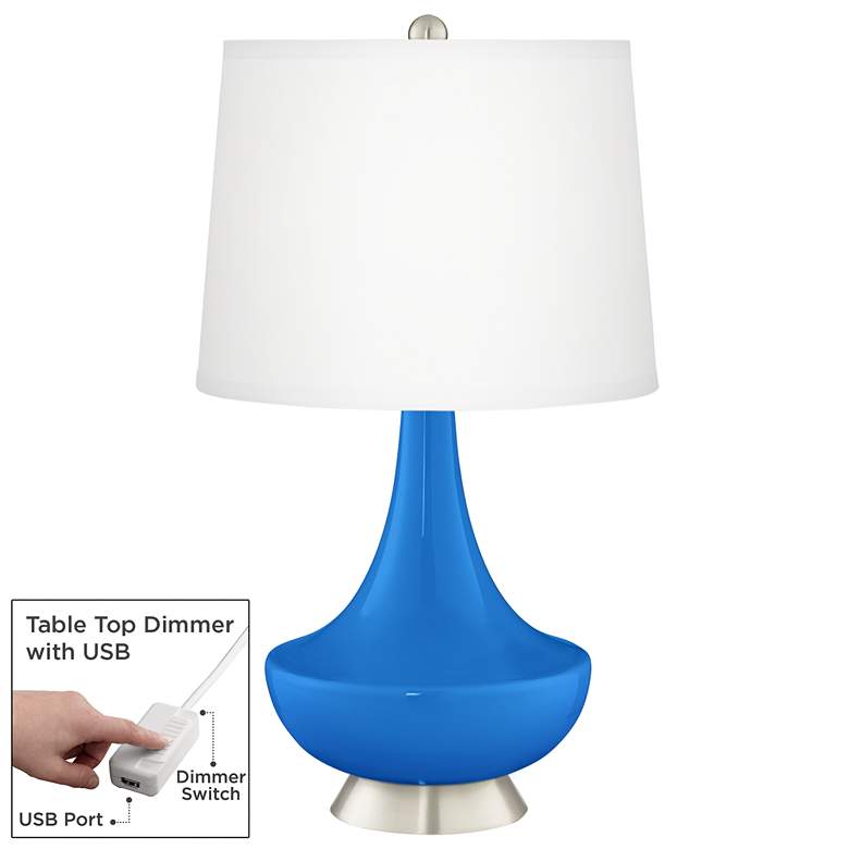 Image 1 Royal Blue Gillan Glass Table Lamp with Dimmer