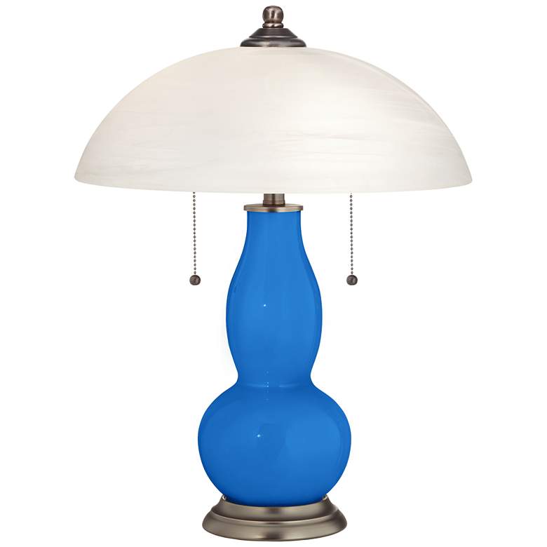 Image 1 Royal Blue Gourd-Shaped Table Lamp with Alabaster Shade