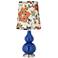 Royal Blue Harvest Flowers Cone Shade Small Gourd Table Lamp