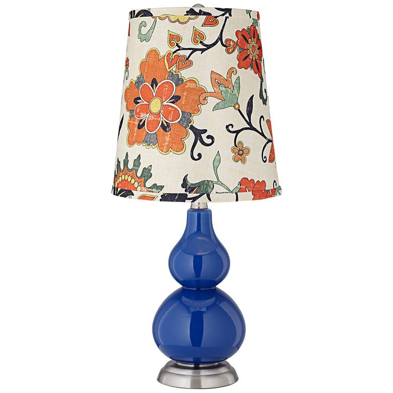 Image 1 Royal Blue Harvest Flowers Cone Shade Small Gourd Table Lamp