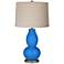 Royal Blue Linen Drum Shade Double Gourd Table Lamp