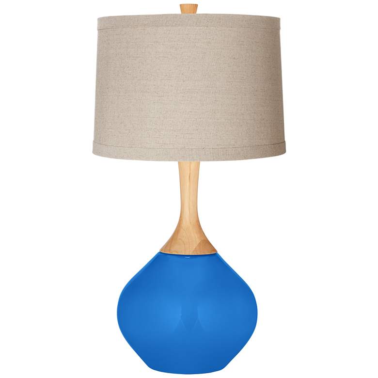 Image 1 Royal Blue Natural Linen Drum Shade Wexler Table Lamp