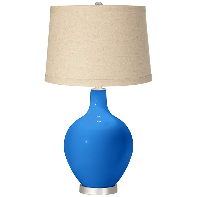 Image 1 Royal Blue Oatmeal Linen Shade Ovo Table Lamp