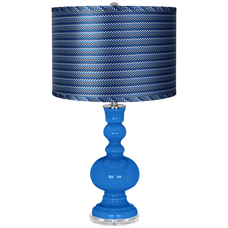 Image 1 Royal Blue - Satin Blue Zig Zag Shade Apothecary Lamp