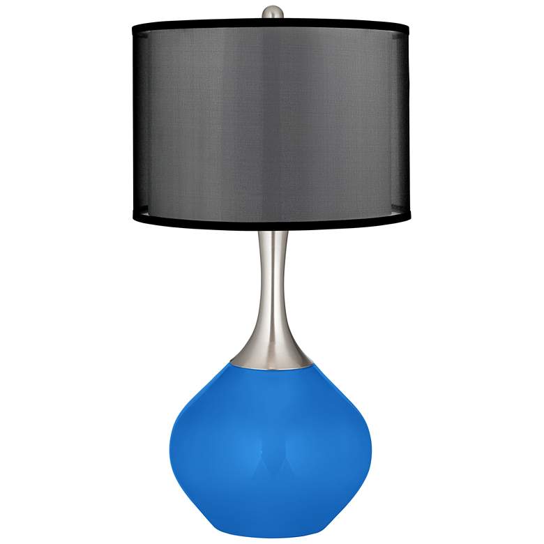 Image 1 Royal Blue Spencer Table Lamp with Organza Black Shade