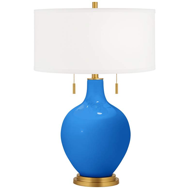 Image 2 Royal Blue Toby Brass Accents Table Lamp with Dimmer