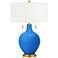 Royal Blue Toby Brass Accents Table Lamp with Dimmer