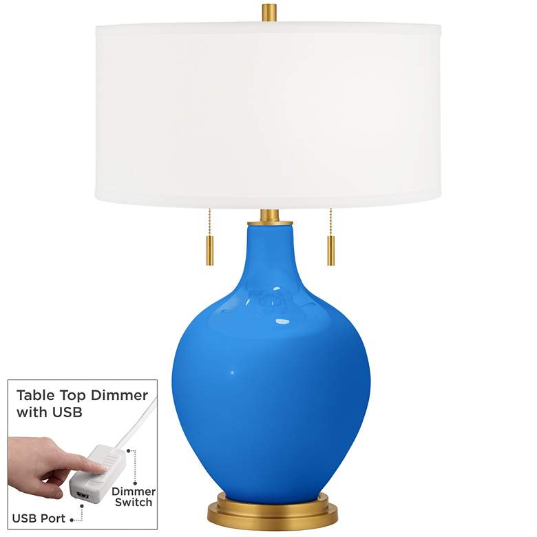 Image 1 Royal Blue Toby Brass Accents Table Lamp with Dimmer