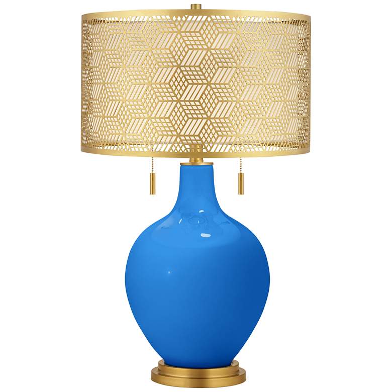 Image 1 Royal Blue Toby Brass Metal Shade Table Lamp