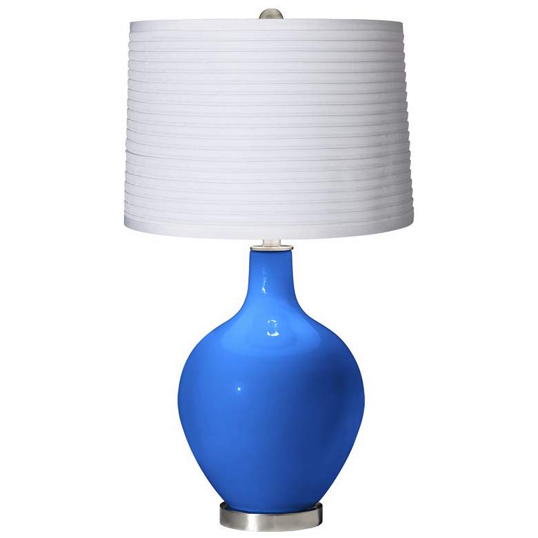 Image 1 Royal Blue White Pleated Shade Ovo Table Lamp