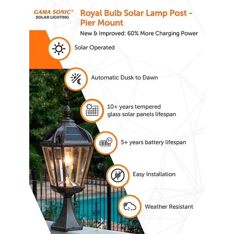 Image 6 Royal Bulb 23"H Weathered Bronze Solar LED Pier Mount Light more views