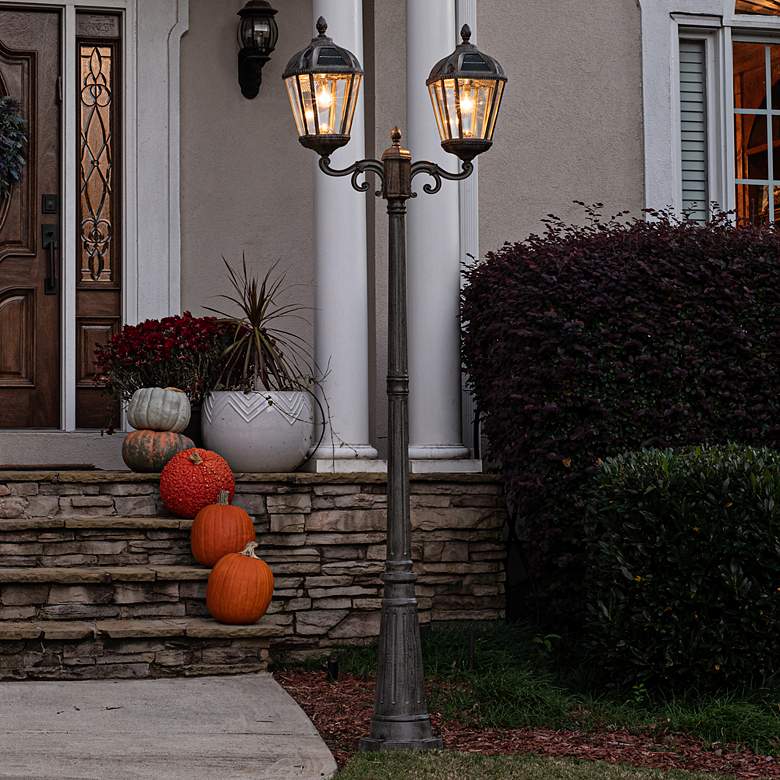 Image 4 Royal Bulb 89"H Bronze 2-Head Solar LED Post Light with Base more views