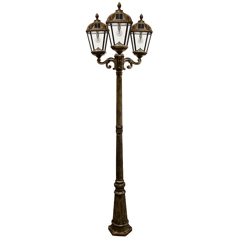 Image 1 Royal Bulb 89 inchH Bronze 3-Lamp Solar LED Outdoor Post Light