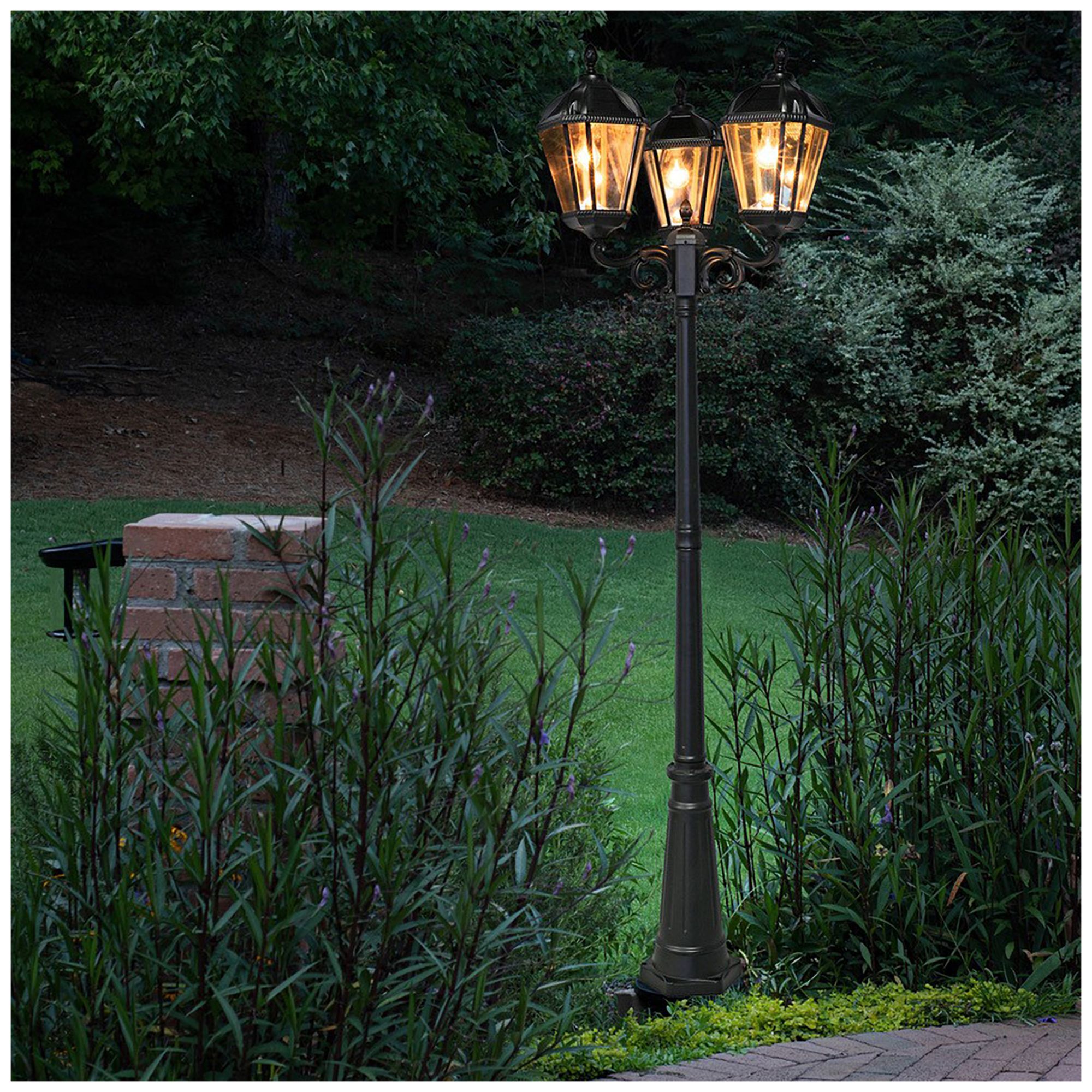 Royal Bulb Triple Head Lamp Post Black
