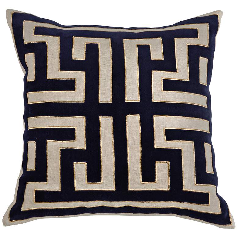 Image 1 Royal Folk Indigo 18 inch Square Velvet Decorative Pillow