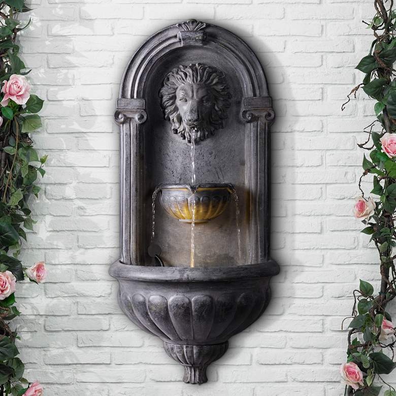 Image 1 Royal Lion 35" High Zinc Outdoor Wall Fountain with Light