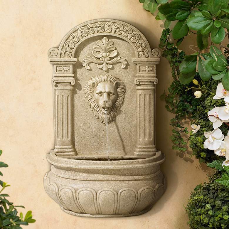 Image 2 Royal Lion Face 31" High Sandstone Finish Wall Fountain
