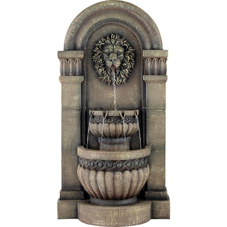 Image 2 Royal Lion Face 50" High 2-Tier Fountain with LED Light