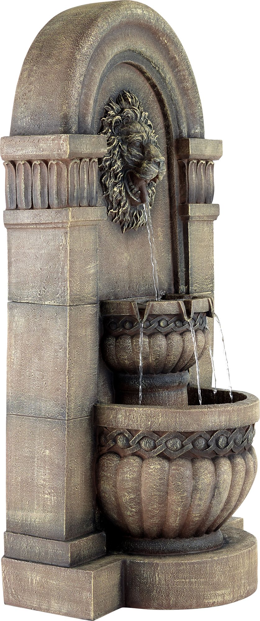 Lion Face Gray 2 Tier Fountain with LED Light