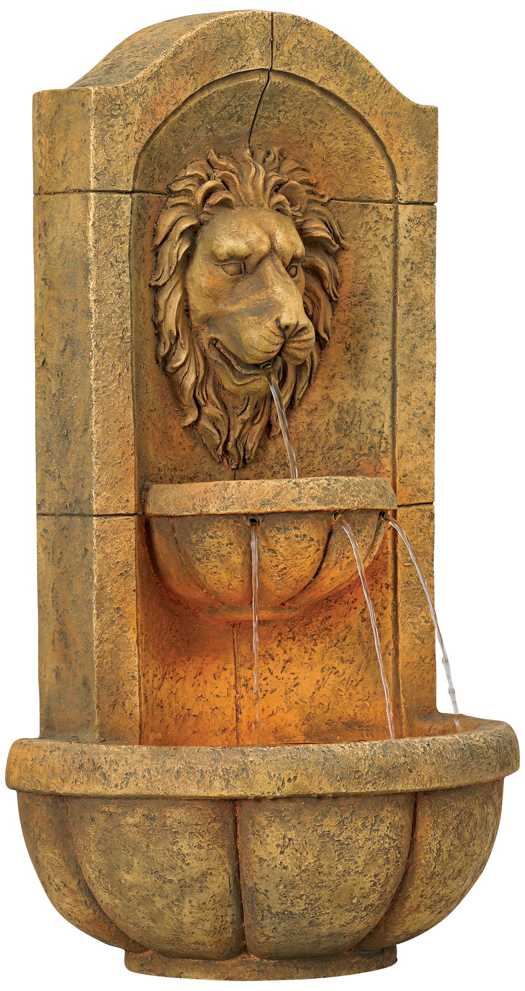 Lion Head Faux Stone Wall Fountain