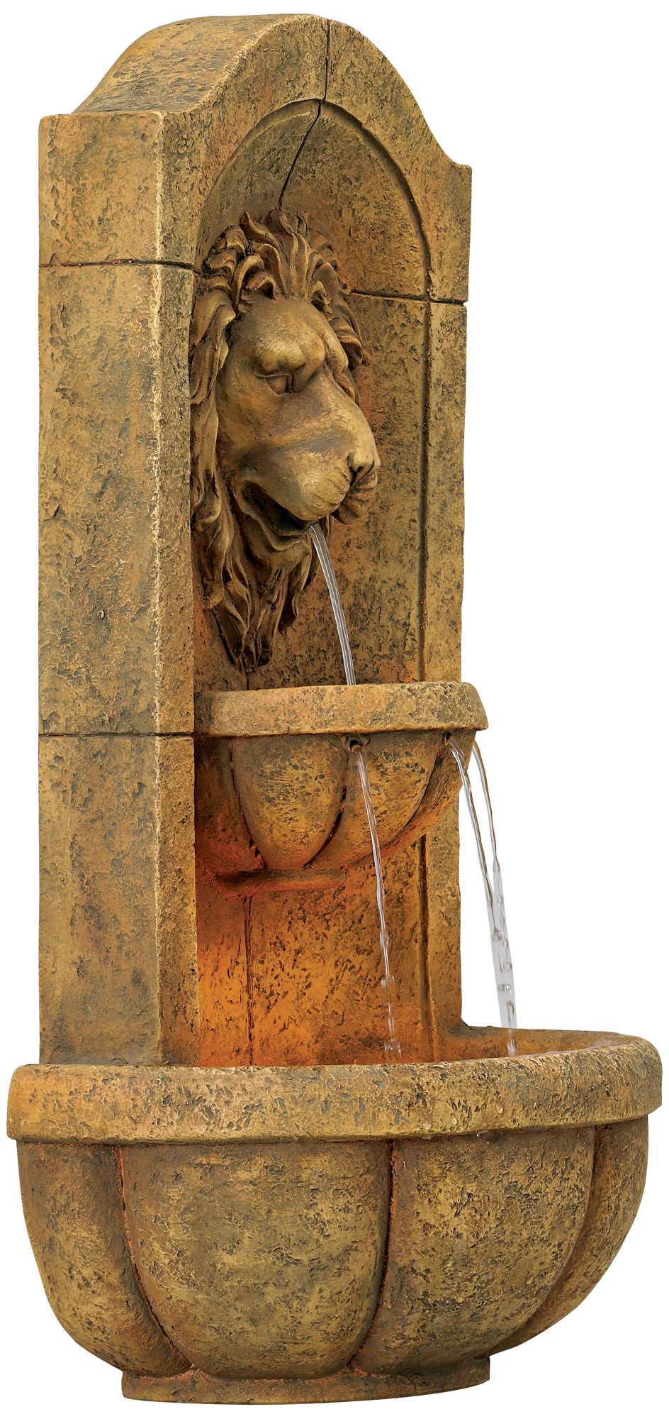 Lion Head Faux Stone Wall Fountain